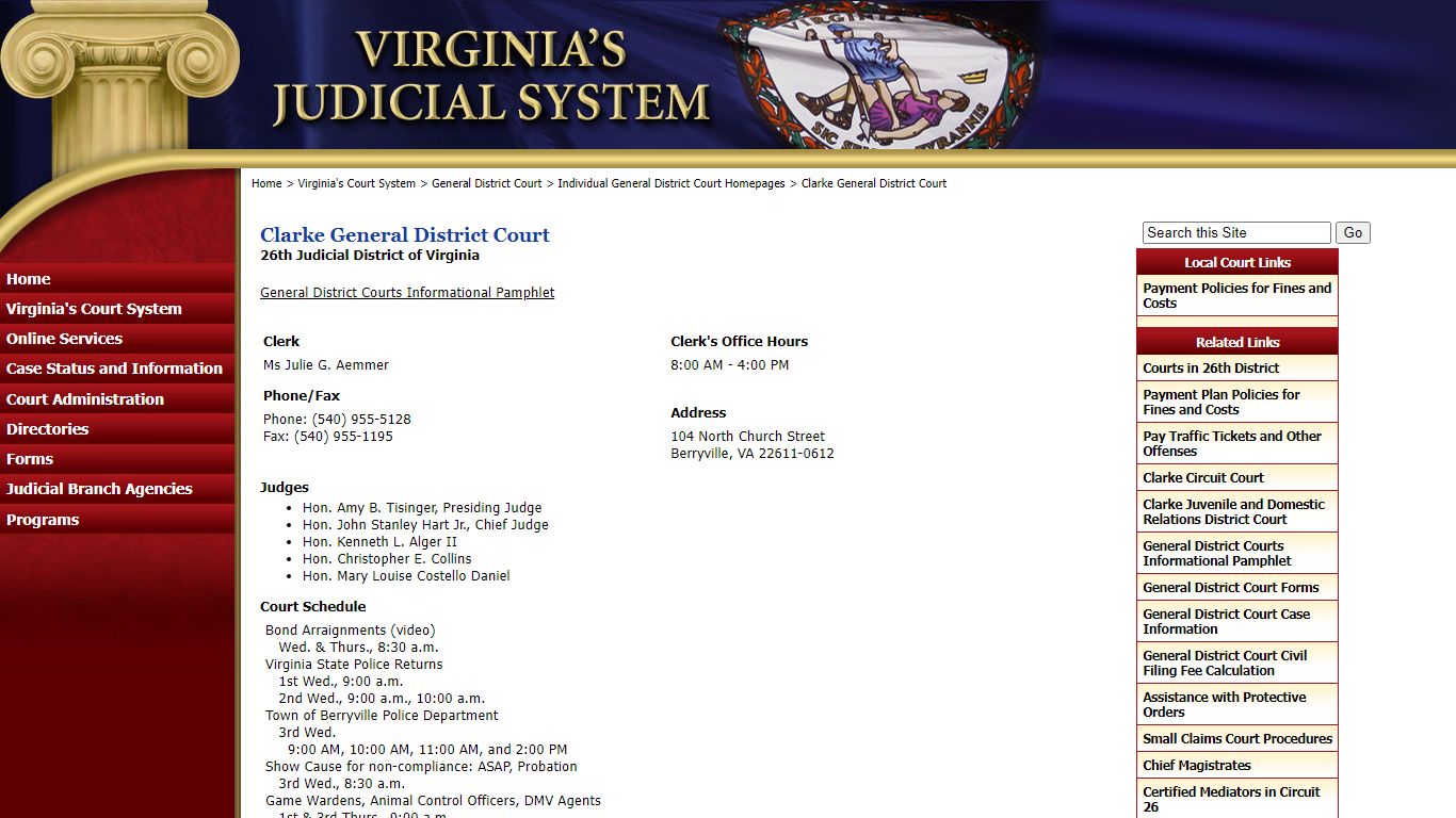 Clarke General District Court - Judiciary of Virginia